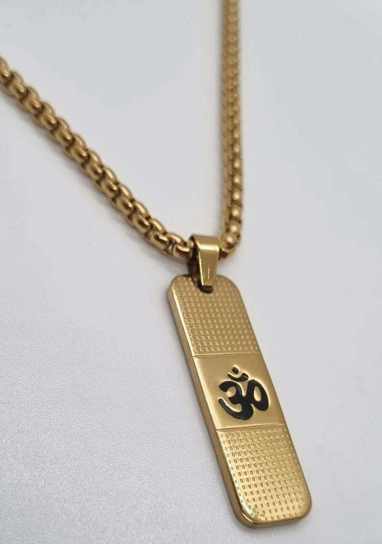 Gold-Plated Geometric Pendants with Chains for Men & Women | Traditional Temple Jewellery for Wedding & Festive Wear | Festive Gift - Indya