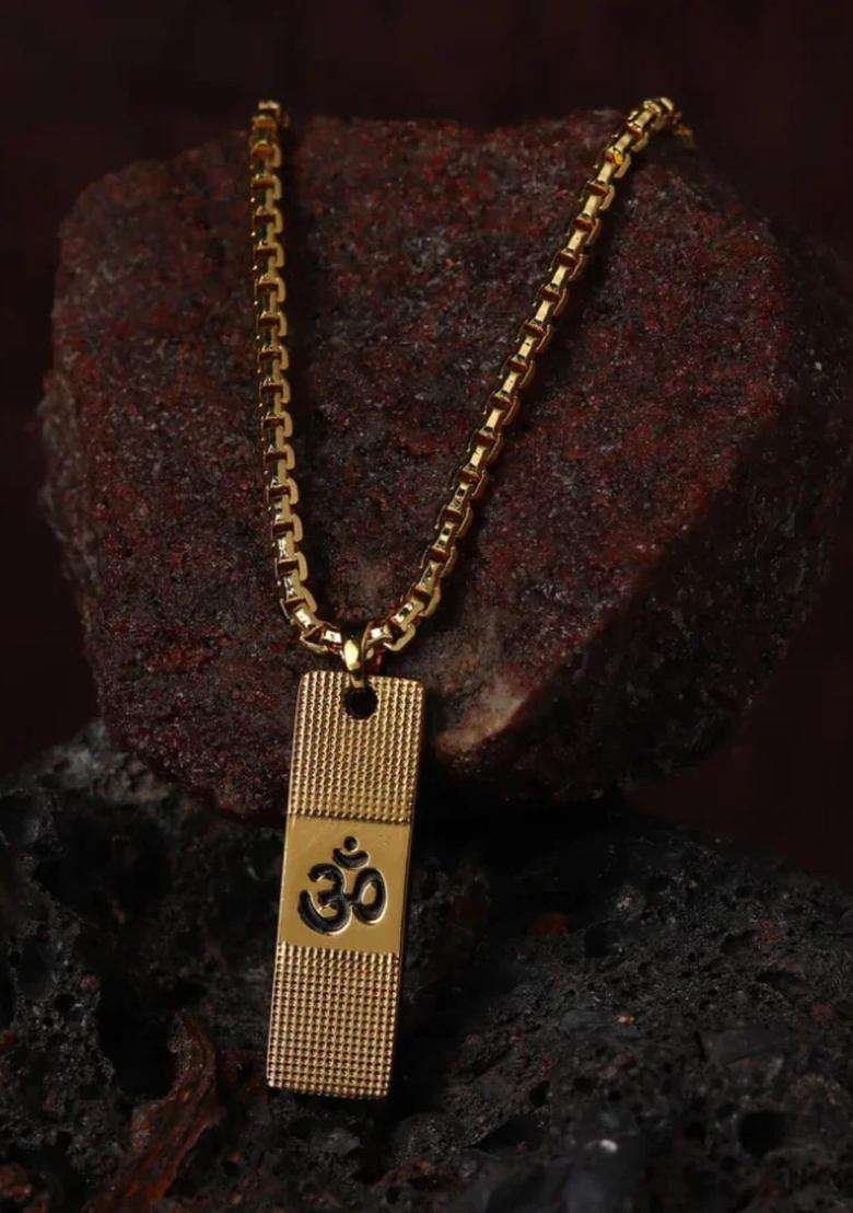 Gold-Plated Geometric Pendants with Chains for Men & Women | Traditional Temple Jewellery for Wedding & Festive Wear | Festive Gift - Indya