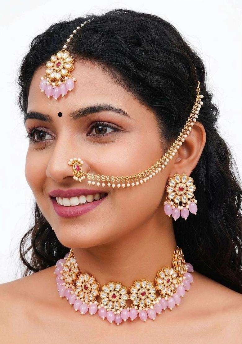 Gold-Plated Temple Beaded Necklace and Earrings for Women | Traditional Temple Jewellery for Wedding & Festive Wear | Gift for Her - Indya