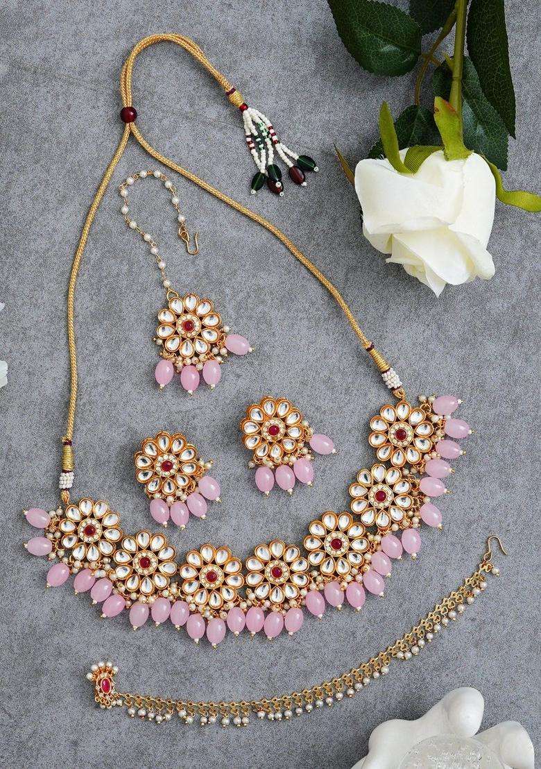 Gold-Plated Temple Beaded Necklace and Earrings for Women | Traditional Temple Jewellery for Wedding & Festive Wear | Gift for Her - Indya