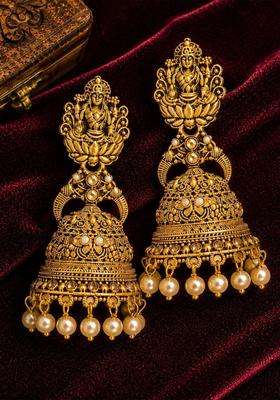 Gold-Plated Brass Artificial Beads Temple Jhumkas Earrings for Women | Traditional Temple Jewellery for Wedding & Festive Wear | Gift for Her