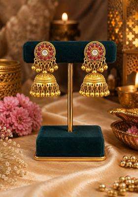 Gold-Plated Circular Jhumkas Earrings for Women | Traditional Temple Jewellery for Wedding & Festive Wear | Gift for Her