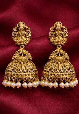 Gold-Plated Beaded Dome Shaped Temple Jhumkas for Women | Traditional Temple Jewellery for Wedding & Festive Wear | Gift for Her