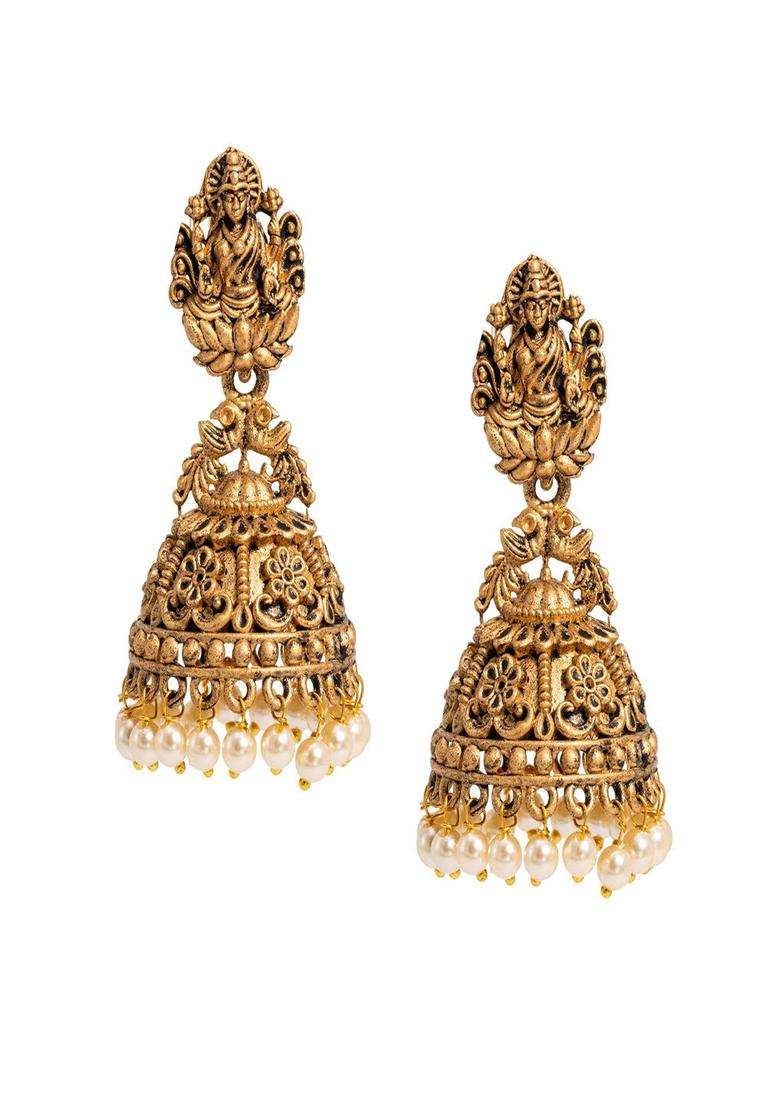 Gold-Plated Beaded Dome Shaped Temple Jhumkas for Women | Traditional Temple Jewellery for Wedding & Festive Wear | Gift for Her - Indya