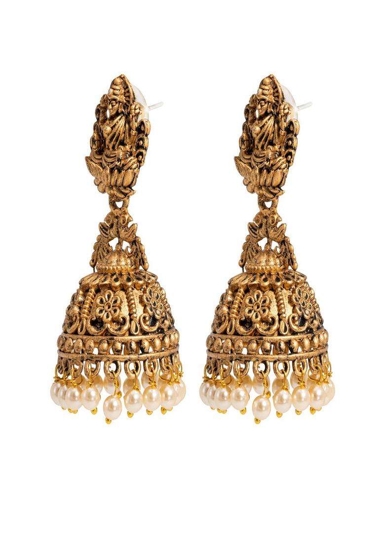 Gold-Plated Beaded Dome Shaped Temple Jhumkas for Women | Traditional Temple Jewellery for Wedding & Festive Wear | Gift for Her - Indya