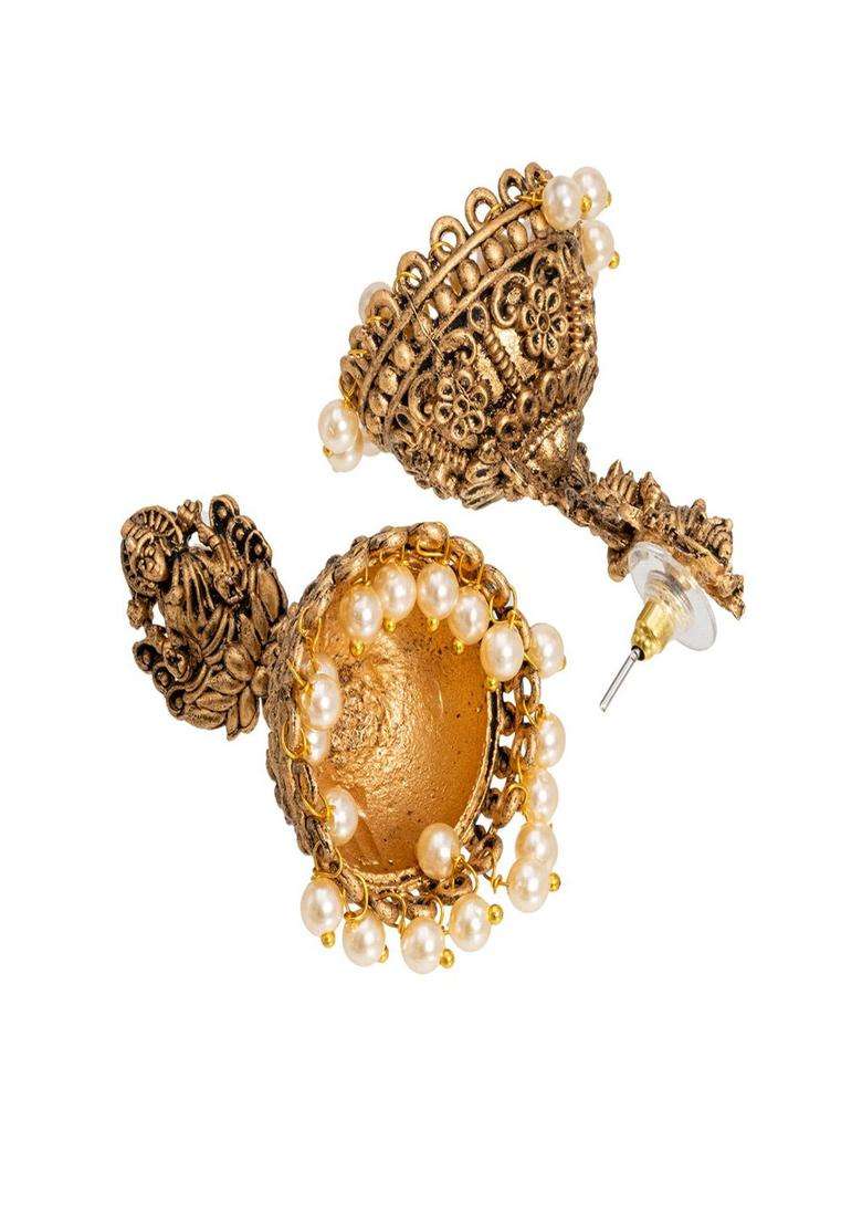 Gold-Plated Beaded Dome Shaped Temple Jhumkas for Women | Traditional Temple Jewellery for Wedding & Festive Wear | Gift for Her - Indya