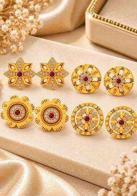 Gold-Plated Floral Studs Earrings for Women | Traditional Temple Jewellery for Wedding & Festive Wear | Gift for Her