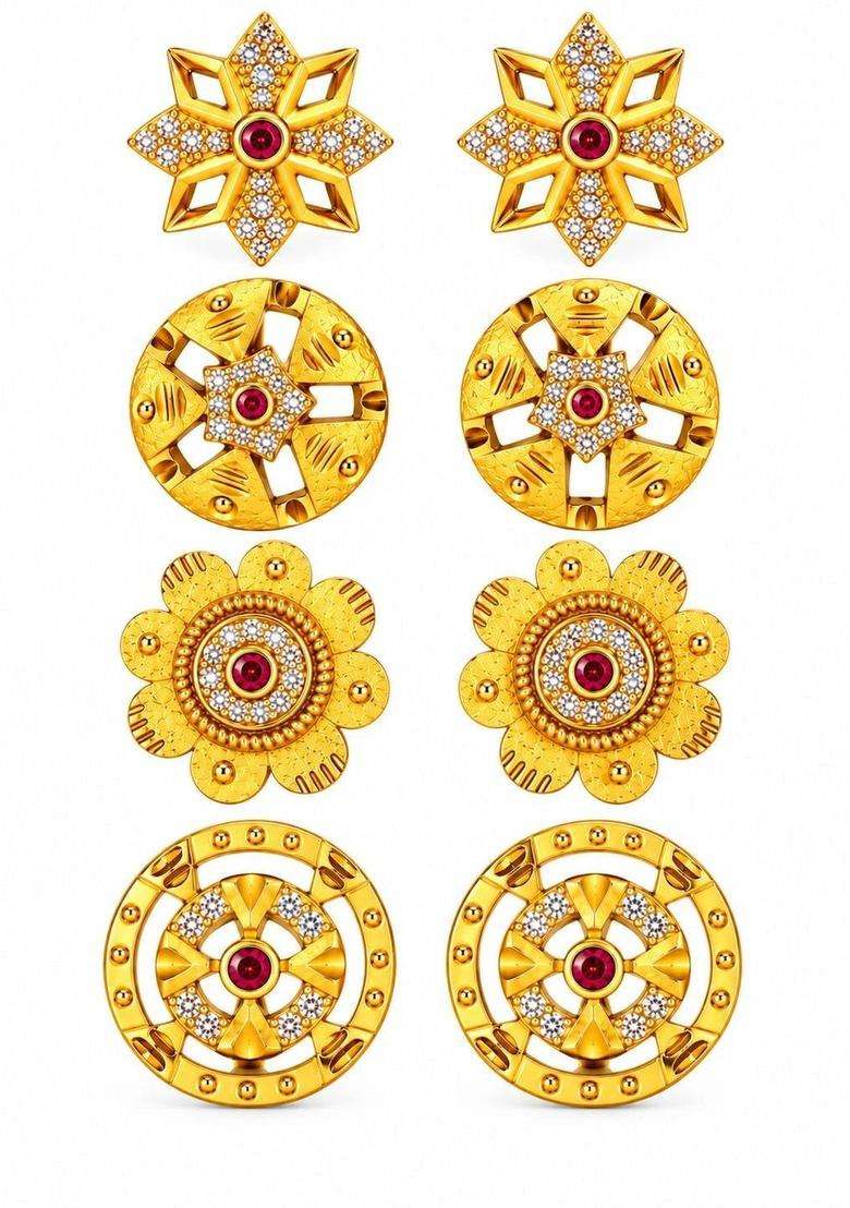 Gold-Plated Floral Studs Earrings for Women | Traditional Temple Jewellery for Wedding & Festive Wear | Gift for Her - Indya