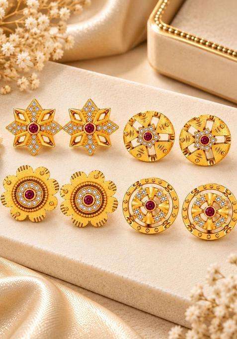 Gold-Plated Floral Studs Earrings for Women | Traditional Temple Jewellery for Wedding & Festive Wear | Gift for Her