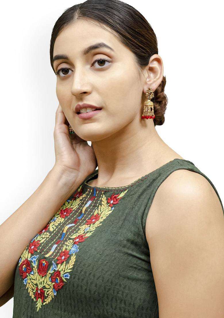 Matte Gold-Plated Beaded Oxidised Dome Shaped Jhumkas for Women | Traditional Temple Jewellery for Wedding & Festive Wear | Gift for Her - Indya