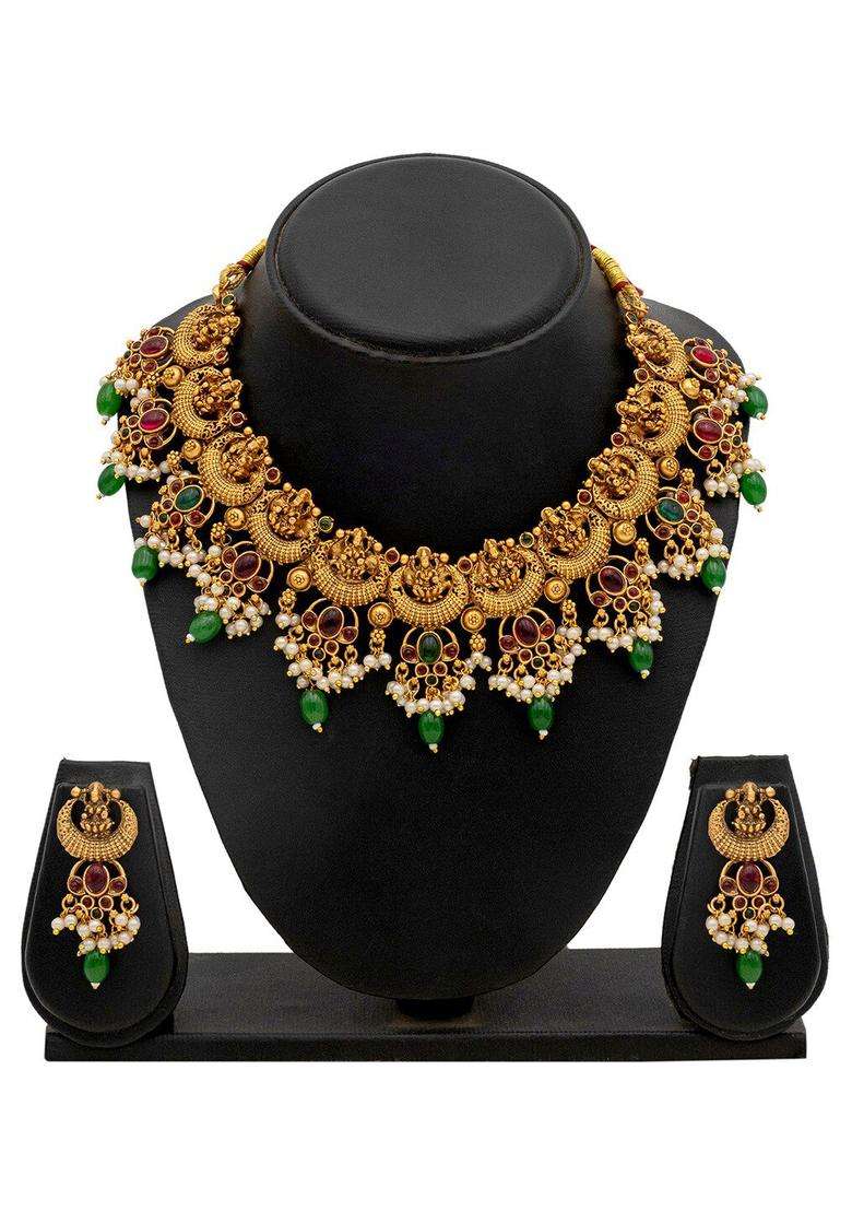 Gold-Plated Temple Necklace Set for Women | Traditional Temple Jewellery for Wedding & Festive Wear | Gift for Her - Indya