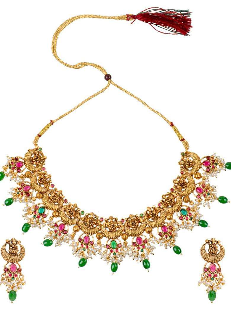Gold-Plated Temple Necklace Set for Women | Traditional Temple Jewellery for Wedding & Festive Wear | Gift for Her - Indya