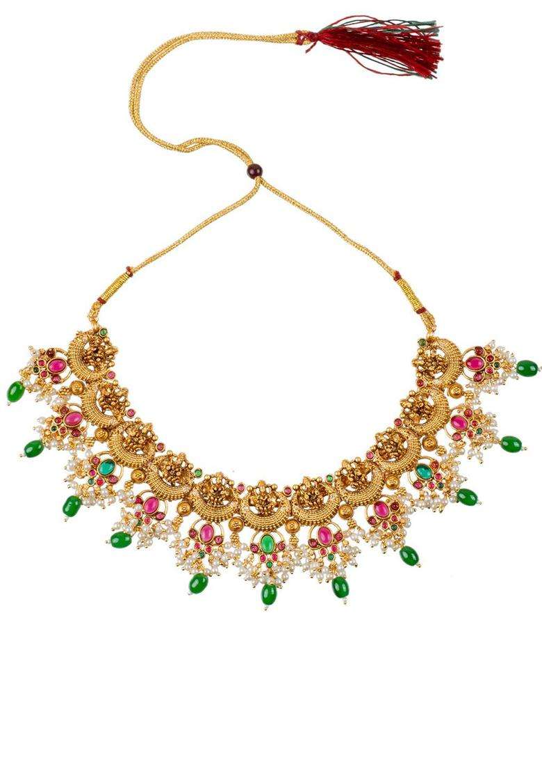 Gold-Plated Temple Necklace Set for Women | Traditional Temple Jewellery for Wedding & Festive Wear | Gift for Her - Indya