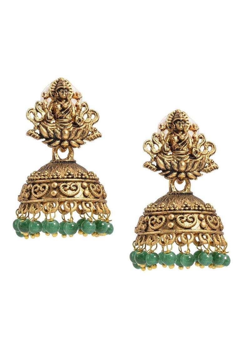 Gold-Plated Silver-Plated Beaded Dome Shaped Jhumkas for Women | Traditional Temple Jewellery for Wedding & Festive Wear | Gift for Her - Indya