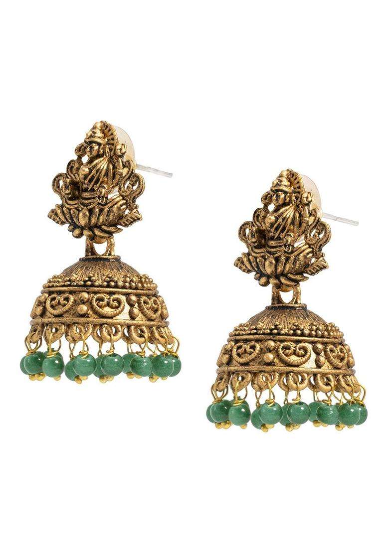 Gold-Plated Silver-Plated Beaded Dome Shaped Jhumkas for Women | Traditional Temple Jewellery for Wedding & Festive Wear | Gift for Her - Indya