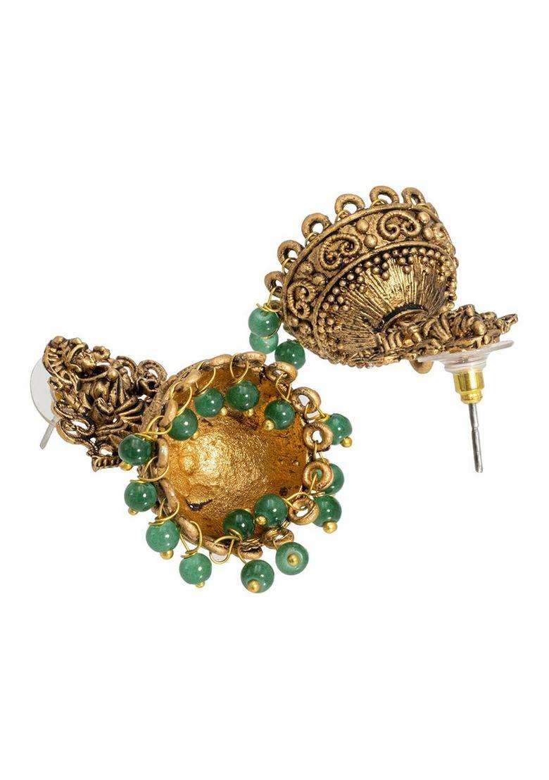Gold-Plated Silver-Plated Beaded Dome Shaped Jhumkas for Women | Traditional Temple Jewellery for Wedding & Festive Wear | Gift for Her - Indya