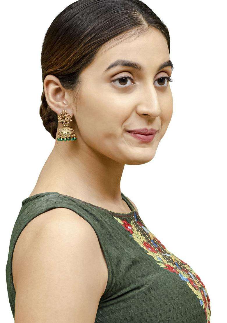 Gold-Plated Silver-Plated Beaded Dome Shaped Jhumkas for Women | Traditional Temple Jewellery for Wedding & Festive Wear | Gift for Her - Indya