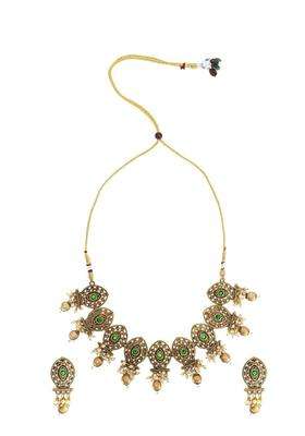 Gold-Plated Cubic Zirconia Antique Jewellery Set for Women | Traditional Temple Jewellery for Wedding & Festive Wear | Gift for Her