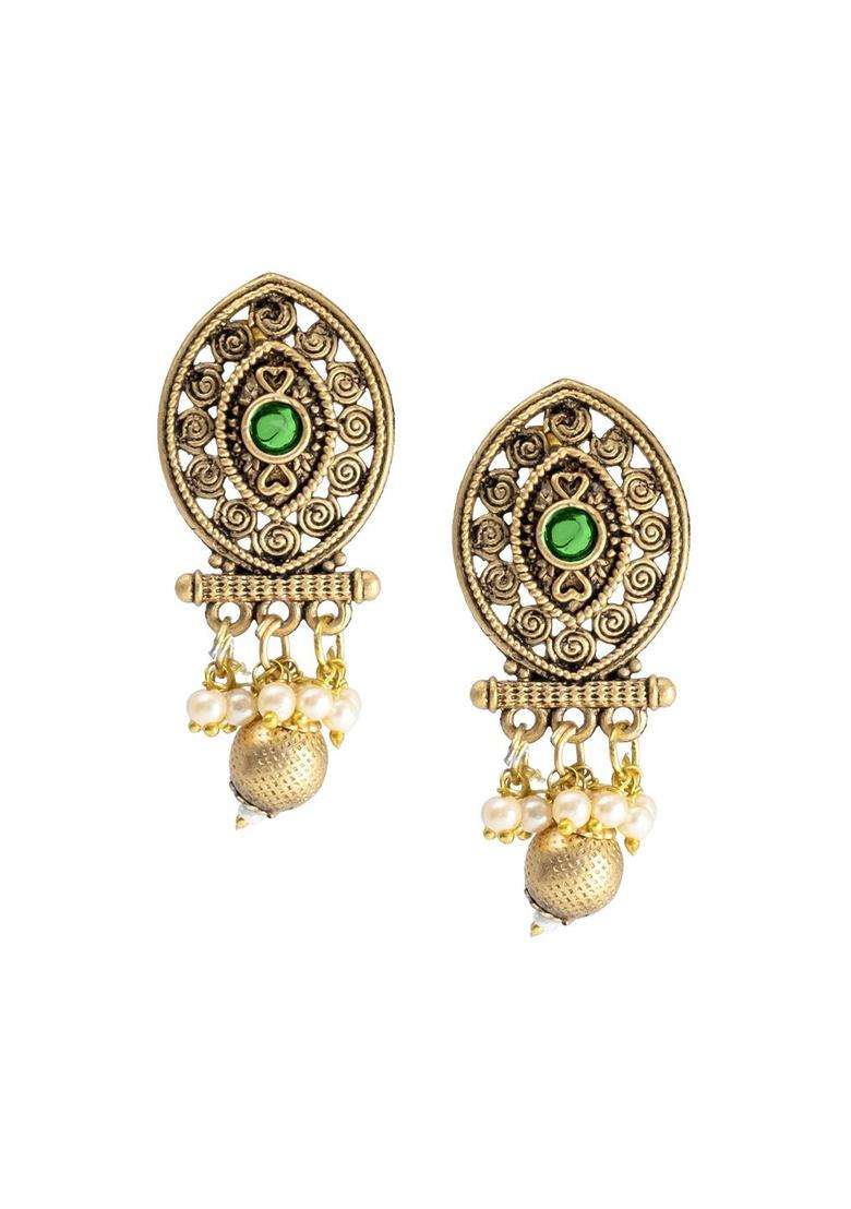 Gold-Plated Cubic Zirconia Antique Jewellery Set for Women | Traditional Temple Jewellery for Wedding & Festive Wear | Gift for Her - Indya