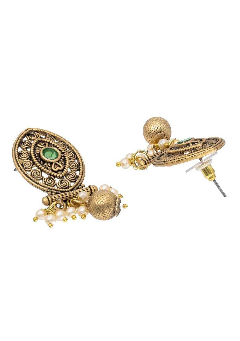 Gold-Plated Cubic Zirconia Antique Jewellery Set for Women | Traditional Temple Jewellery for Wedding & Festive Wear | Gift for Her - Indya