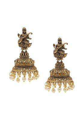 Gold-Plated Artificial Beads Temple Jhumkas Earrings for Women | Traditional Temple Jewellery for Wedding & Festive Wear | Gift for Her