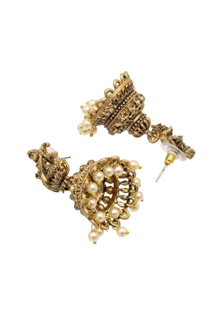 Gold-Plated Artificial Beads Temple Jhumkas Earrings for Women | Traditional Temple Jewellery for Wedding & Festive Wear | Gift for Her - Indya