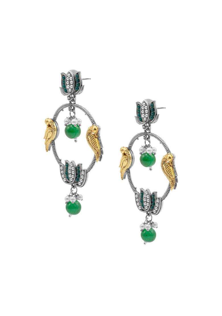 Silver-Plated Cubic Zirconia Studded Oxidised Drop Earrings for Women | Traditional Temple Jewellery for Wedding & Festive Wear | Gift for Her - Indya