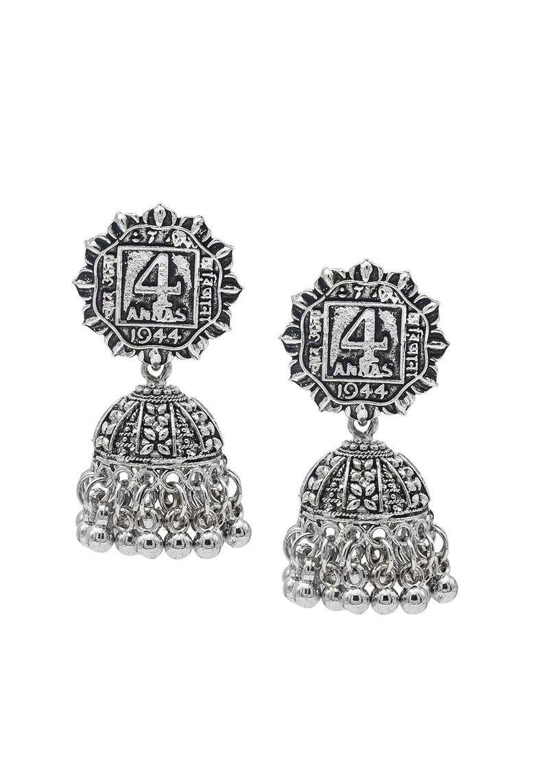 Silver-Plated Cubic Zirconia Contemporary Jhumkas Earrings for Women | Traditional Temple Jewellery for Wedding & Festive Wear | Gift for Her - Indya