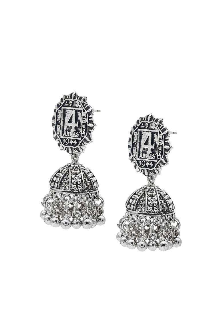 Silver-Plated Cubic Zirconia Contemporary Jhumkas Earrings for Women | Traditional Temple Jewellery for Wedding & Festive Wear | Gift for Her - Indya