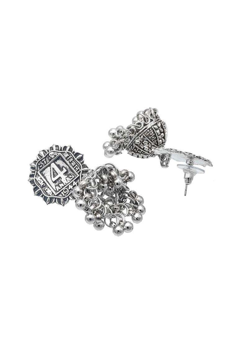 Silver-Plated Cubic Zirconia Contemporary Jhumkas Earrings for Women | Traditional Temple Jewellery for Wedding & Festive Wear | Gift for Her - Indya