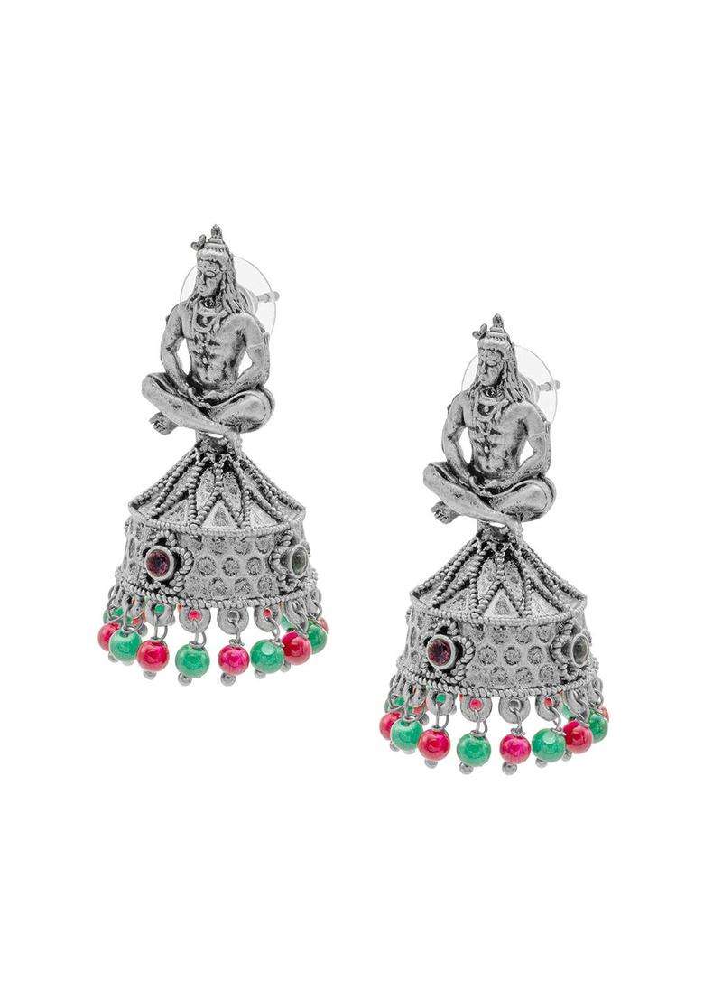 Silver-Plated Cubic Zirconia Temple Jhumka Earrings for Women | Traditional Temple Jewellery for Wedding & Festive Wear | Gift for Her - Indya