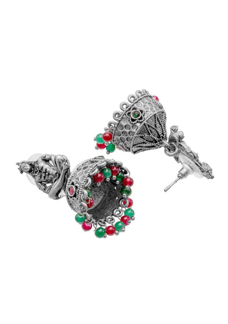 Silver-Plated Cubic Zirconia Temple Jhumka Earrings for Women | Traditional Temple Jewellery for Wedding & Festive Wear | Gift for Her - Indya