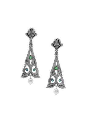 Silver-Plated Cubic Zirconia Contemporary Drop Earrings for Women | Traditional Temple Jewellery for Wedding & Festive Wear | Gift for Her