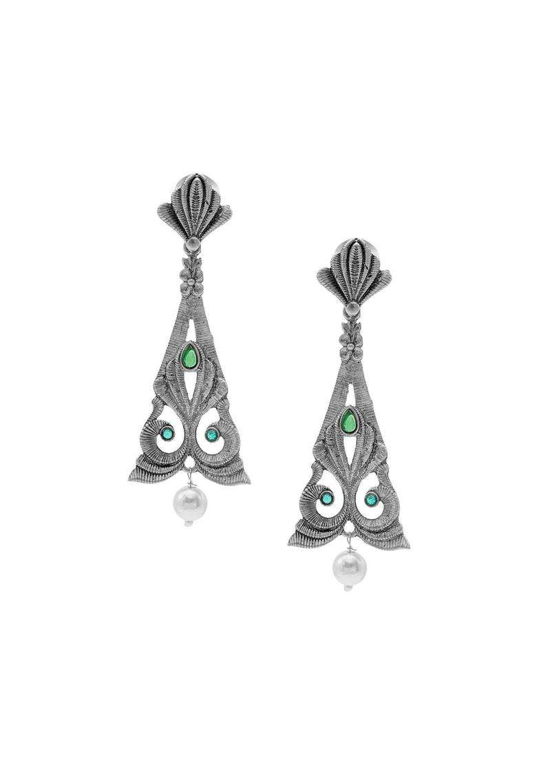 Silver-Plated Cubic Zirconia Contemporary Drop Earrings for Women | Traditional Temple Jewellery for Wedding & Festive Wear | Gift for Her - Indya