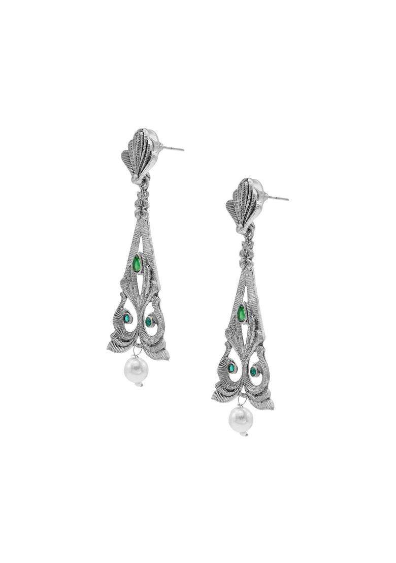 Silver-Plated Cubic Zirconia Contemporary Drop Earrings for Women | Traditional Temple Jewellery for Wedding & Festive Wear | Gift for Her - Indya