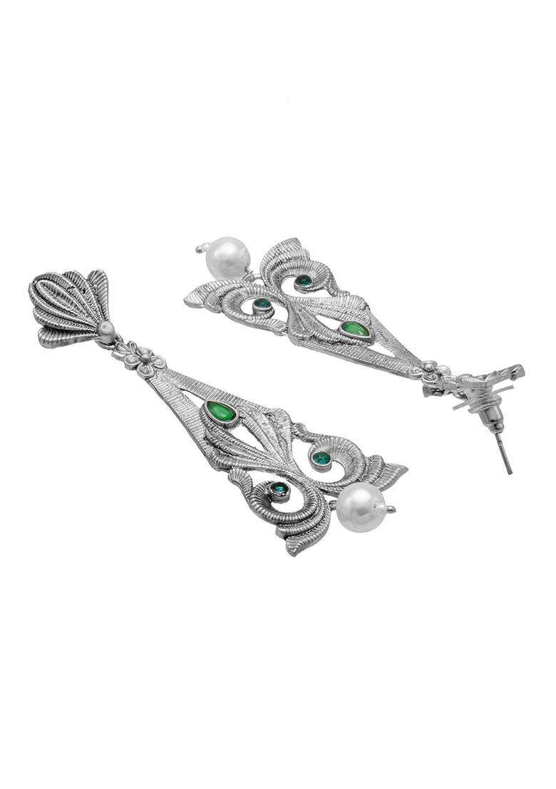 Silver-Plated Cubic Zirconia Contemporary Drop Earrings for Women | Traditional Temple Jewellery for Wedding & Festive Wear | Gift for Her - Indya
