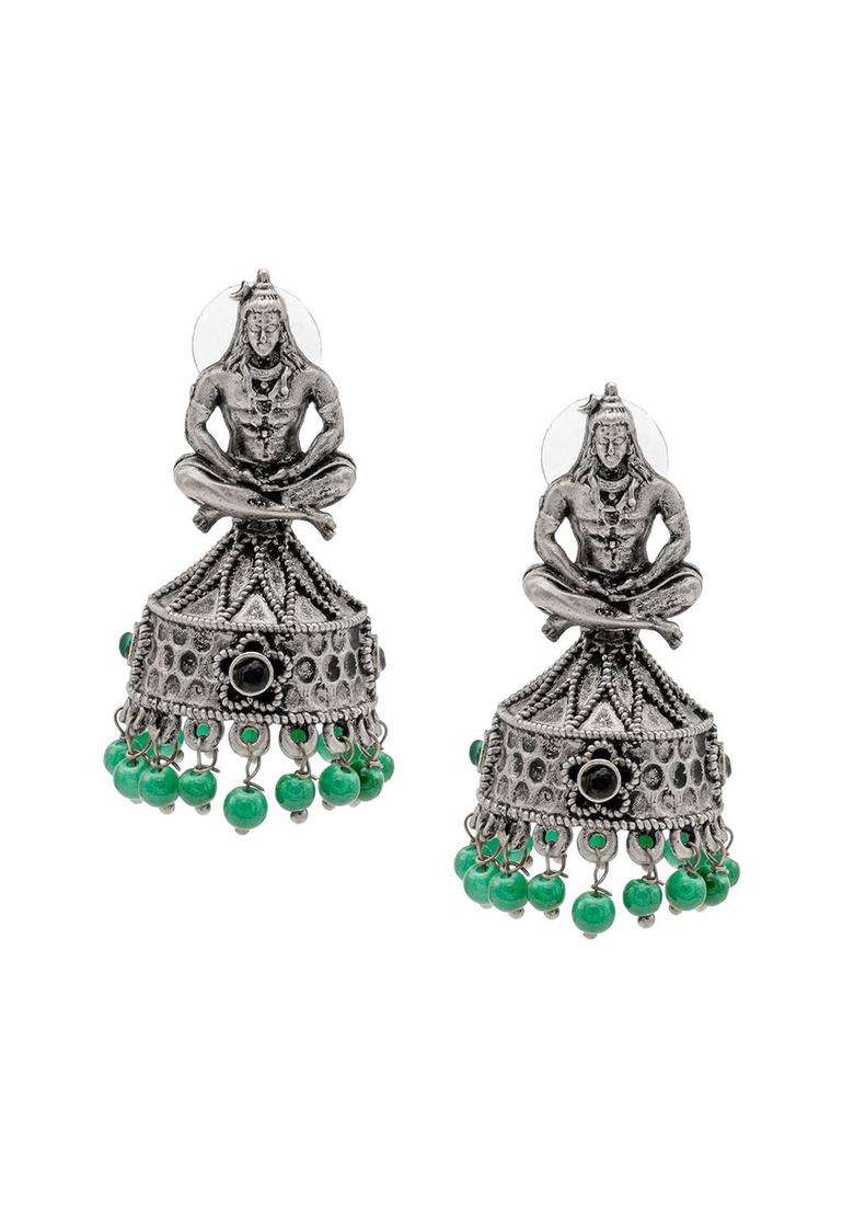 Silver-Plated Cubic Zirconia Temple Jhumkas Earrings for Women | Traditional Temple Jewellery for Wedding & Festive Wear | Gift for Her - Indya