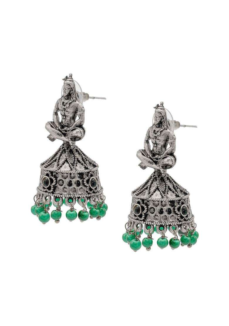 Silver-Plated Cubic Zirconia Temple Jhumkas Earrings for Women | Traditional Temple Jewellery for Wedding & Festive Wear | Gift for Her - Indya