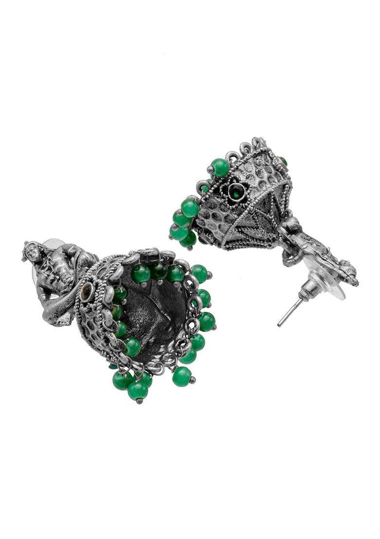 Silver-Plated Cubic Zirconia Temple Jhumkas Earrings for Women | Traditional Temple Jewellery for Wedding & Festive Wear | Gift for Her - Indya