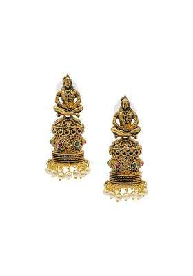 Silver-Plated Matte Gold-Plated Crystal & Beaded Dome Shaped Jhumkas for Women | Traditional Temple Jewellery for Wedding & Festive Wear | Gift for Her