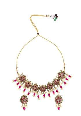 Gold-Plated Cubic Zirconia Stone- Studded Temple Jewellery Set for Women | Traditional Temple Jewellery for Wedding & Festive Wear | Gift for Her