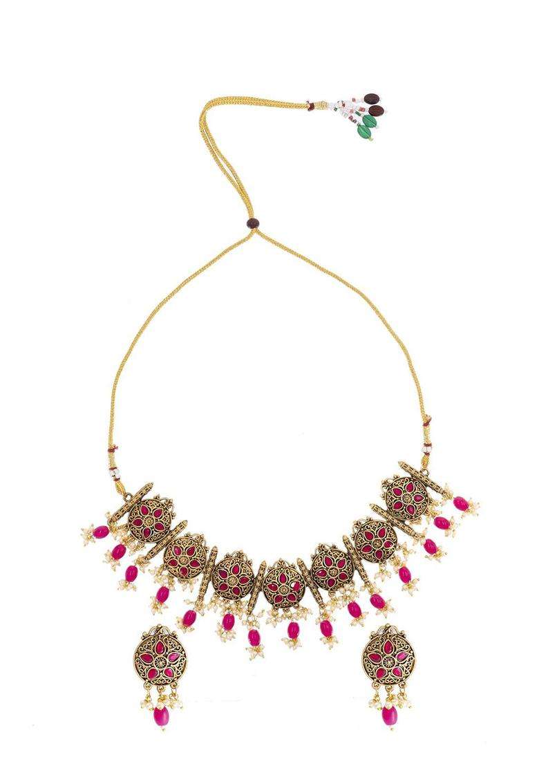 Gold-Plated Cubic Zirconia Stone- Studded Temple Jewellery Set for Women | Traditional Temple Jewellery for Wedding & Festive Wear | Gift for Her - Indya
