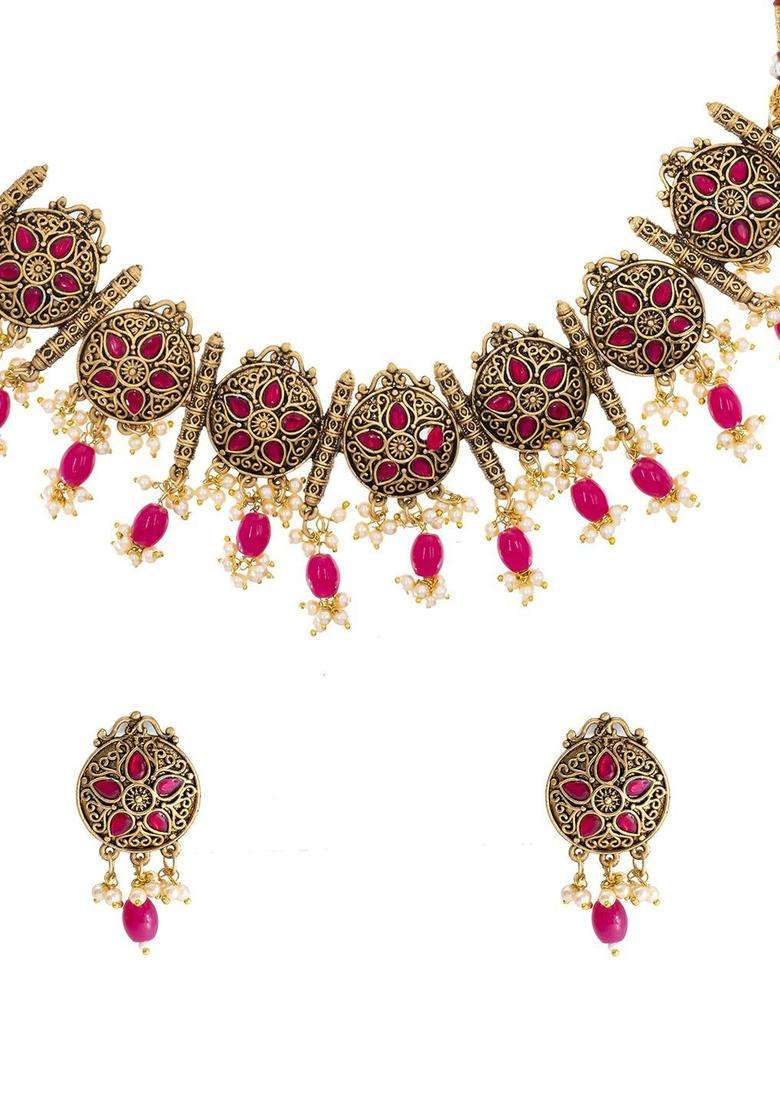 Gold-Plated Cubic Zirconia Stone- Studded Temple Jewellery Set for Women | Traditional Temple Jewellery for Wedding & Festive Wear | Gift for Her - Indya