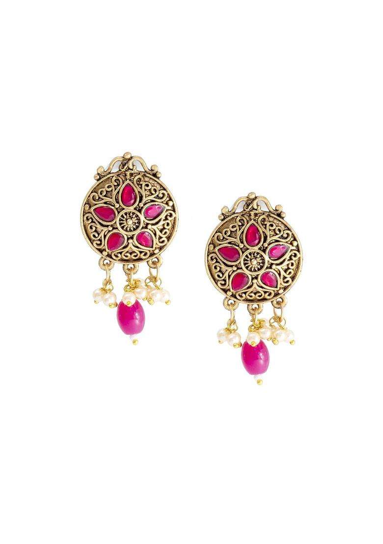 Gold-Plated Cubic Zirconia Stone- Studded Temple Jewellery Set for Women | Traditional Temple Jewellery for Wedding & Festive Wear | Gift for Her - Indya