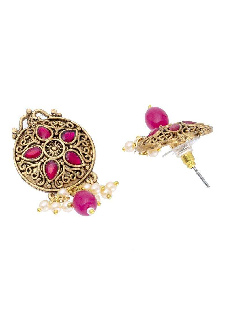 Gold-Plated Cubic Zirconia Stone- Studded Temple Jewellery Set for Women | Traditional Temple Jewellery for Wedding & Festive Wear | Gift for Her - Indya