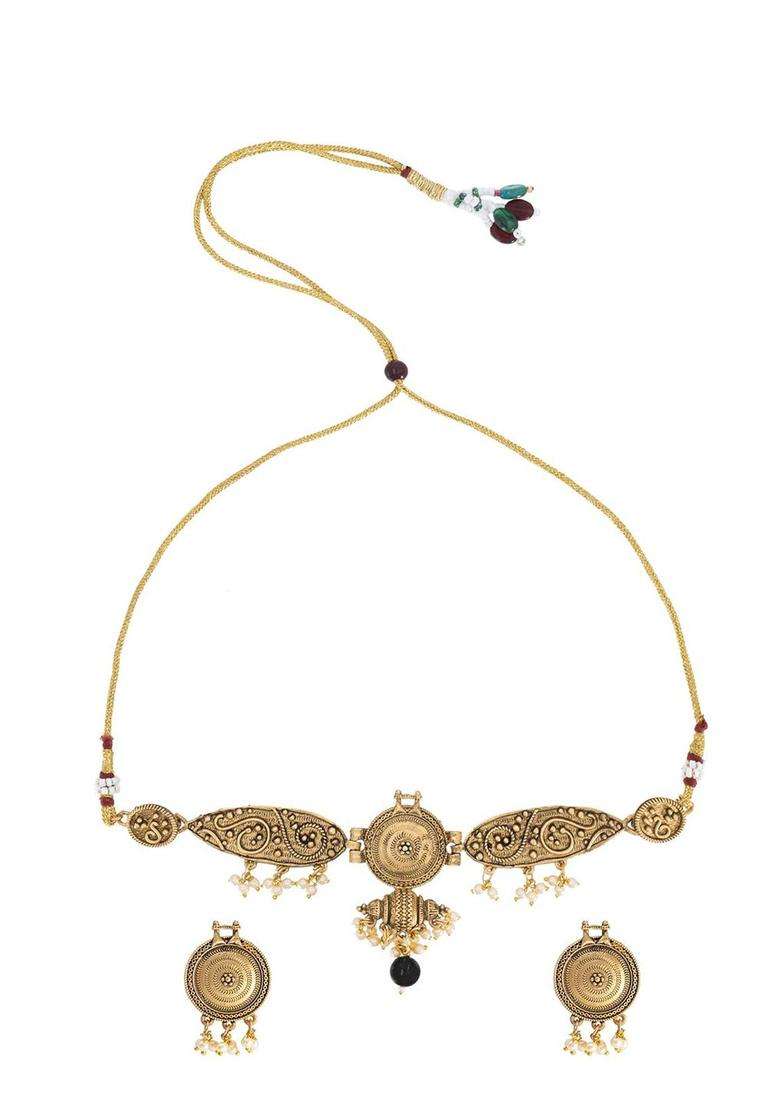 Gold-Plated Cubic Zirconia Stone Studded Jewellery Set for Women | Traditional Temple Jewellery for Wedding & Festive Wear | Gift for Her - Indya