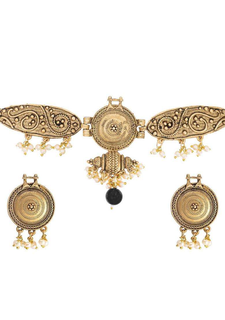 Gold-Plated Cubic Zirconia Stone Studded Jewellery Set for Women | Traditional Temple Jewellery for Wedding & Festive Wear | Gift for Her - Indya