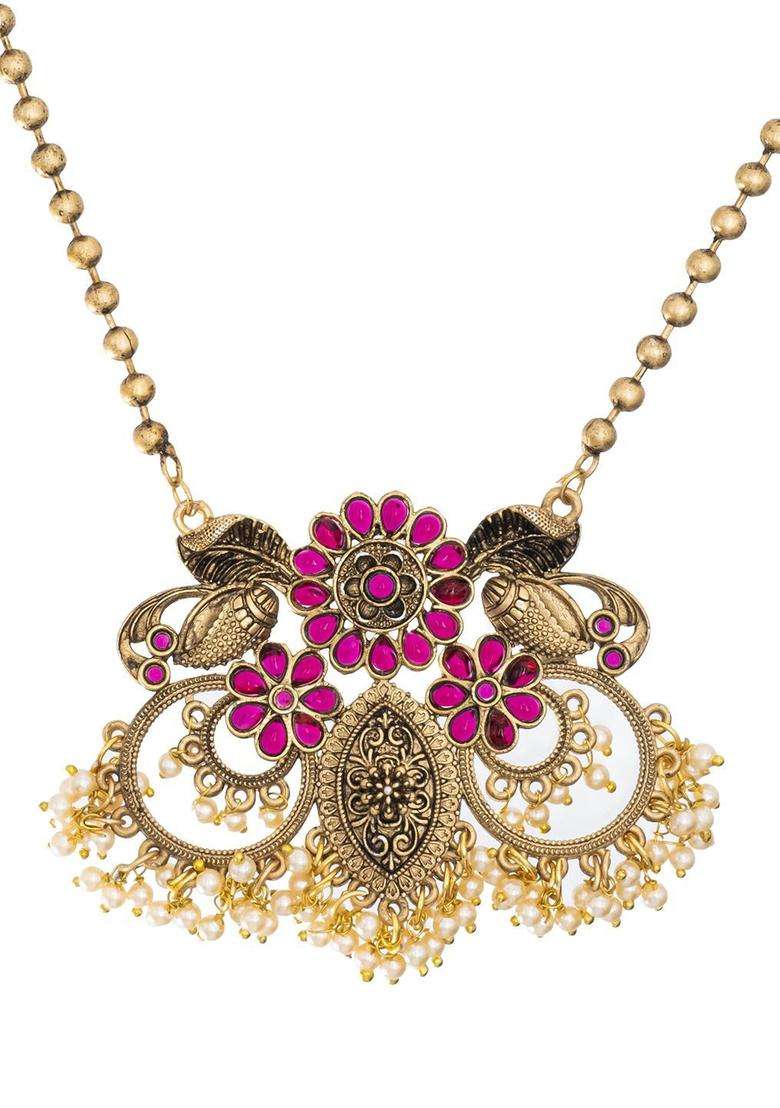 Gold-Plated Cubic Zirconia Stones Studded Jewellery Set for Women | Traditional Temple Jewellery for Wedding & Festive Wear | Gift for Her - Indya