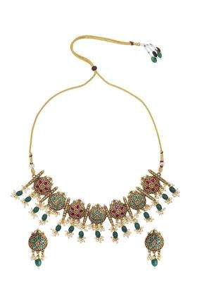 Gold-Plated Cubic Zirconia Stones Studded Jewellery Set for Women | Traditional Temple Jewellery for Wedding & Festive Wear | Gift for Her