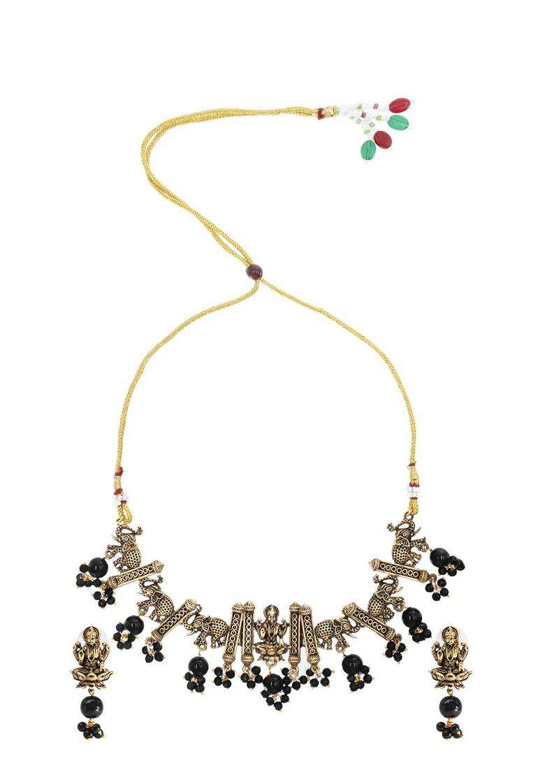 Gold-Plated Cubic Zirconia Stone-Studded Jewellery Set for Women | Traditional Temple Jewellery for Wedding & Festive Wear | Gift for Her - Indya